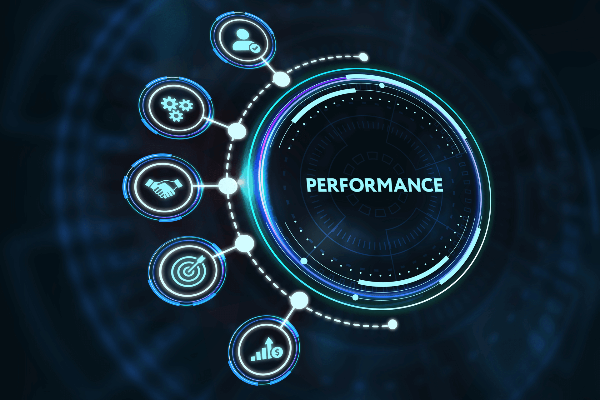 Performance graphic with connected business icons
