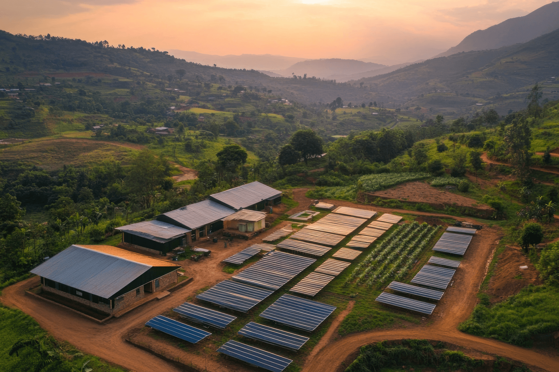 Agricultural facilities in a green valley