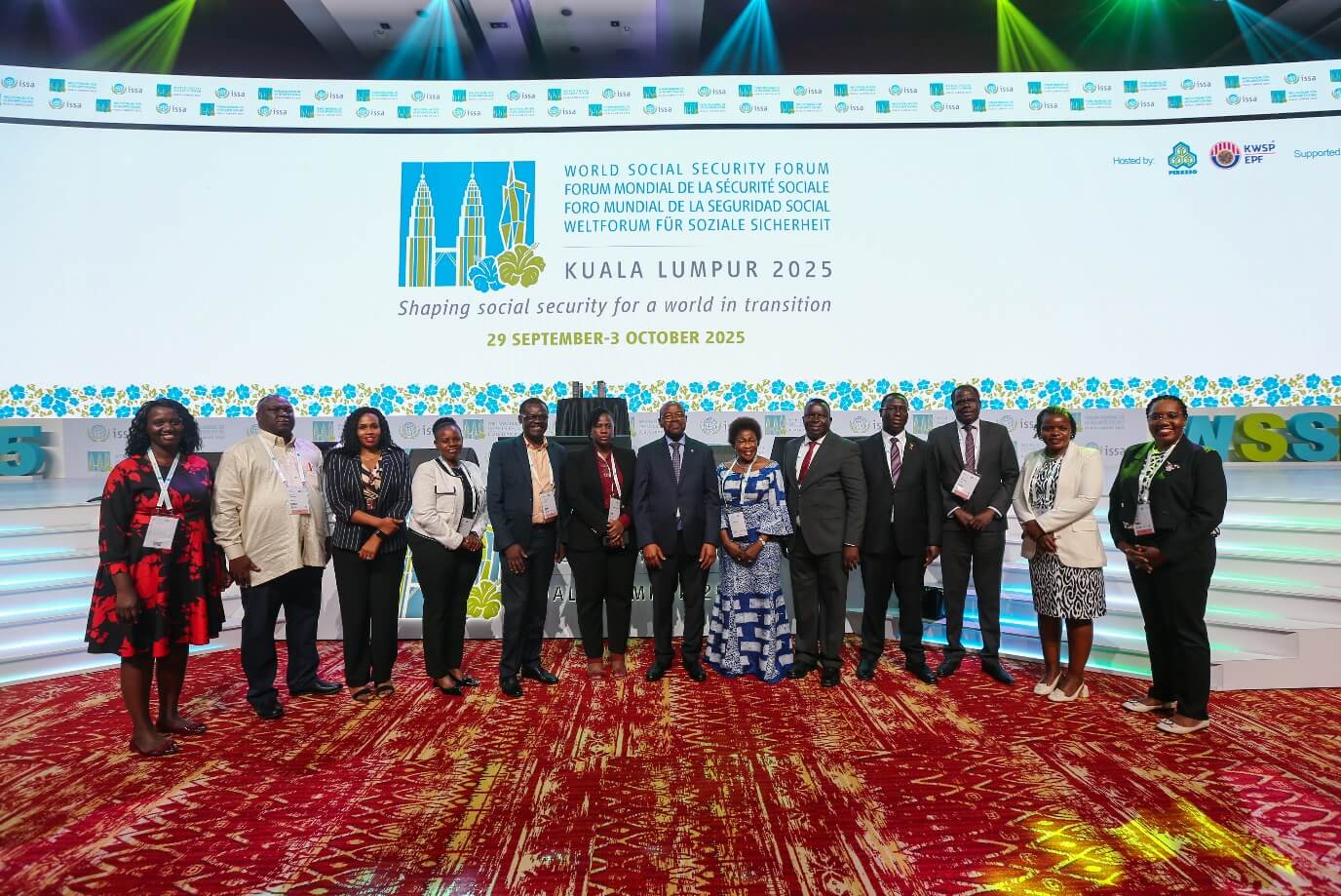 NSSF employees and members of the Board of Directors at the World Social Security Forum in Kuala Lumpur, Malaysia