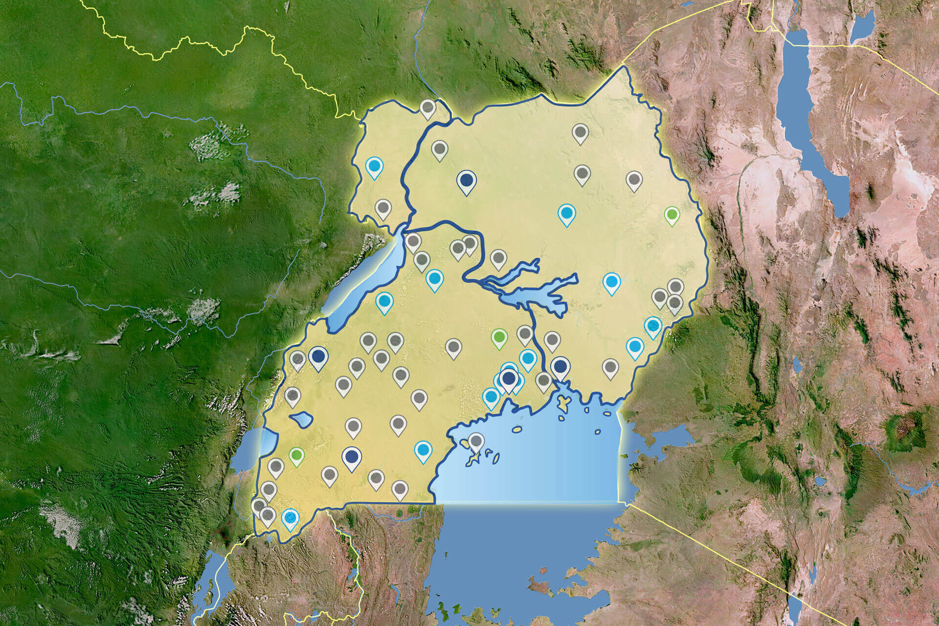 Map of NSSF service locations across Uganda