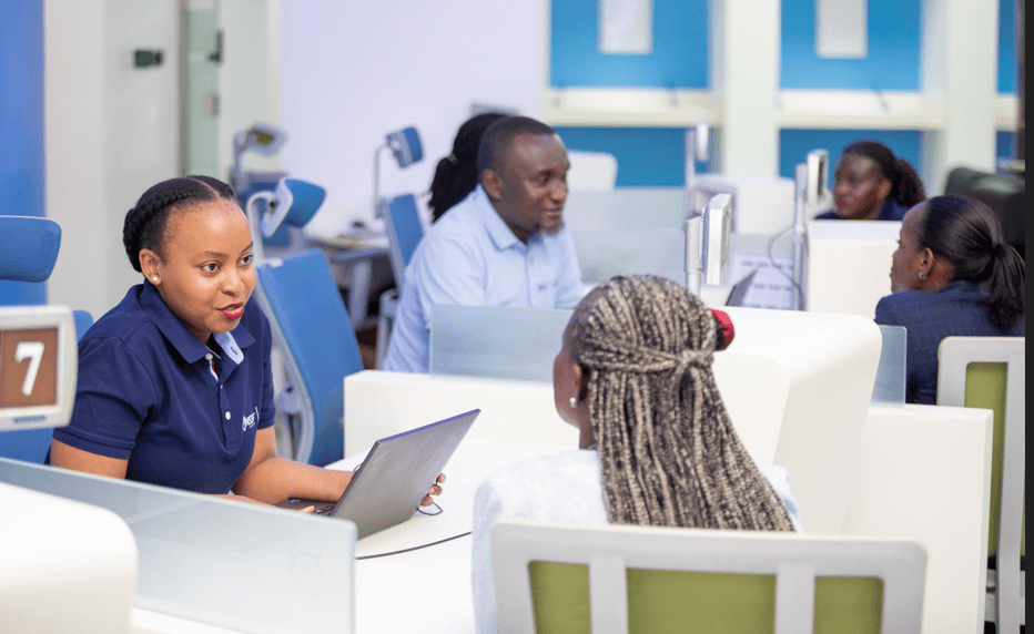 NSSF employees assisting members at a branch