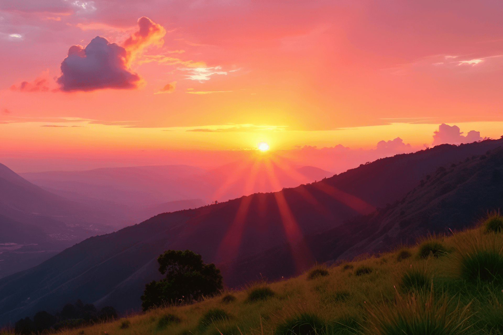 Sunrise over a mountain landscape