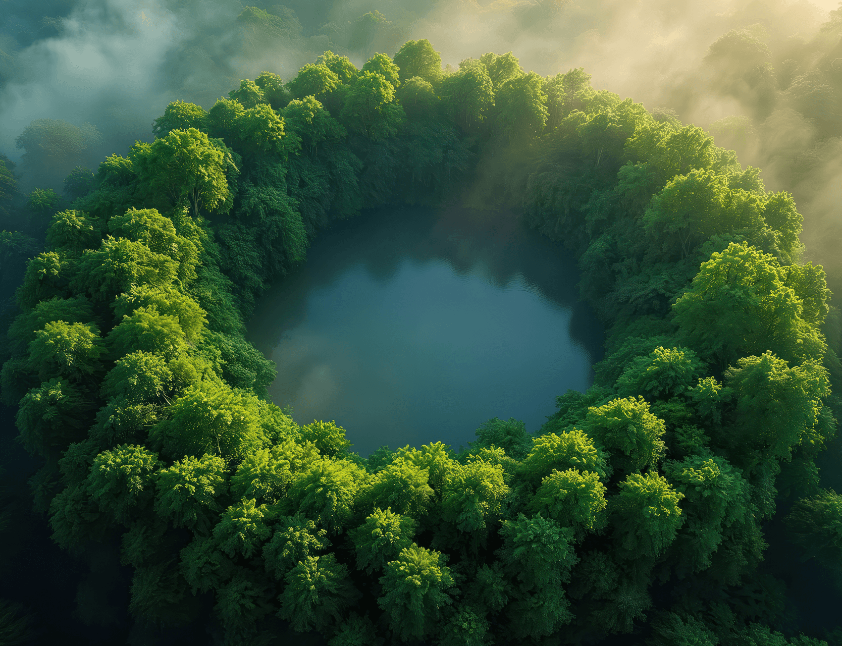 Aerial view of a lake surrounded by forest