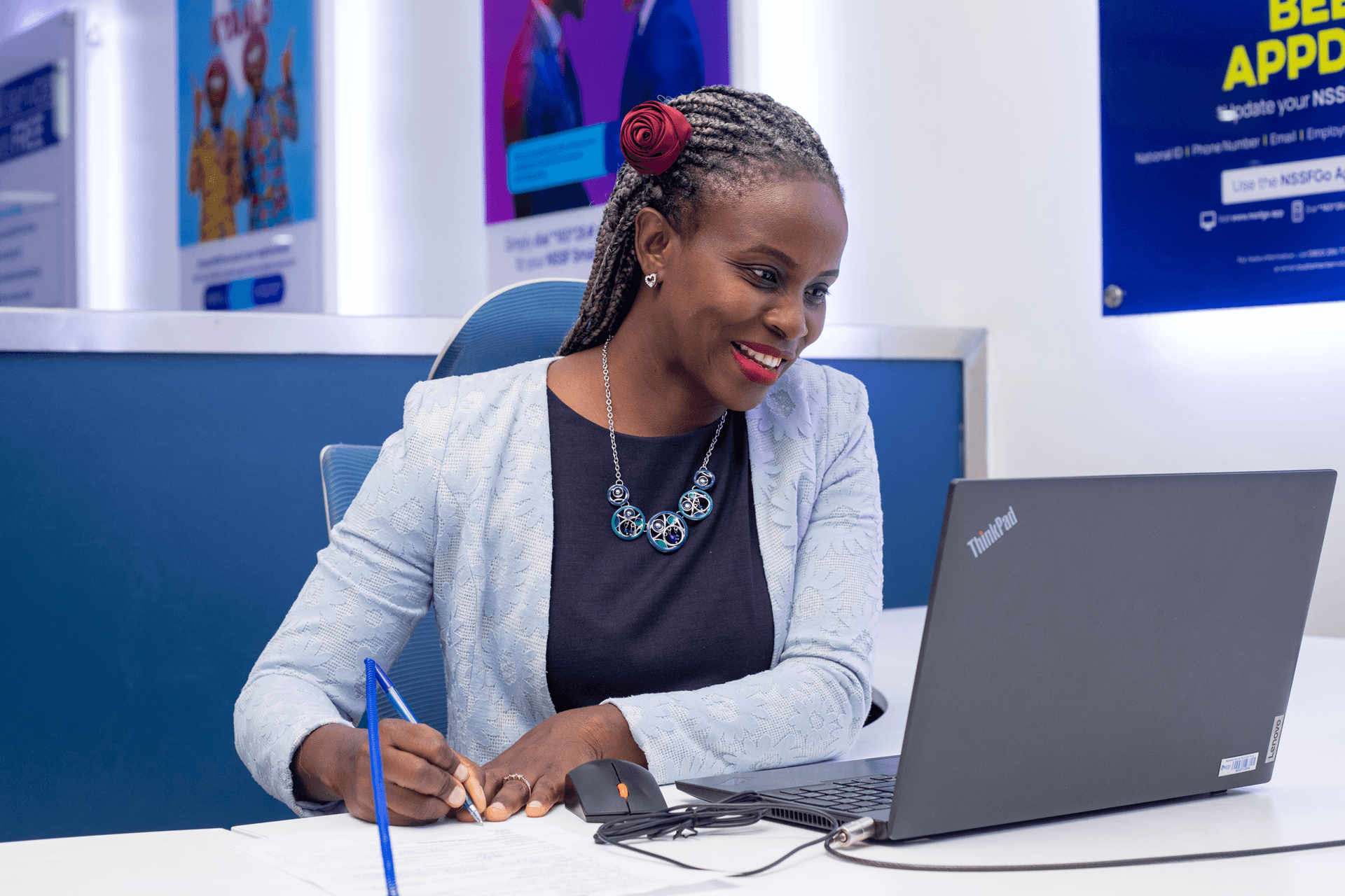 Professional reviewing documents at her desk
