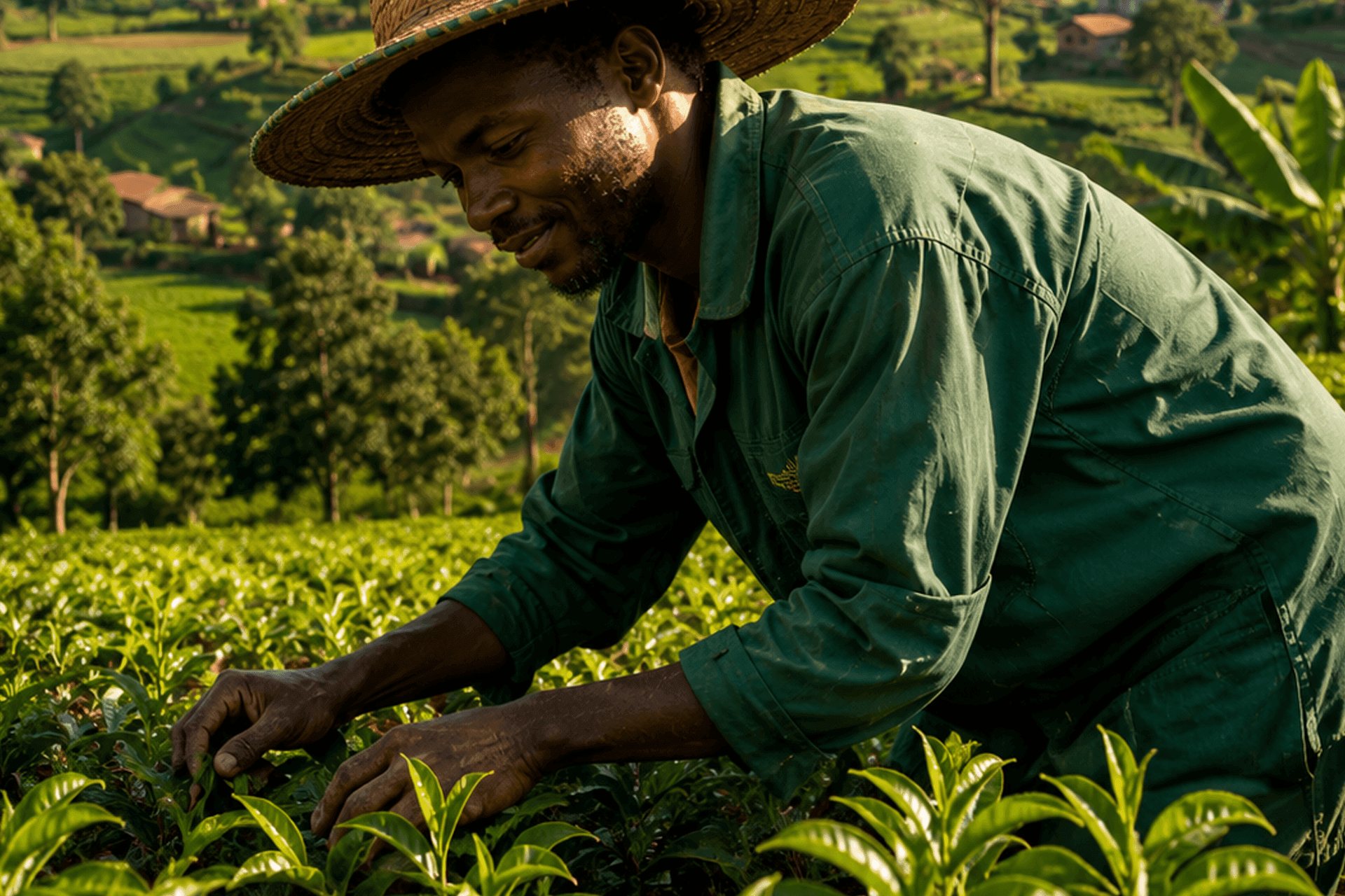 A Ugandan farmer tending crops